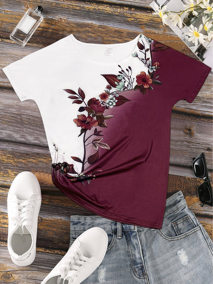 Astrid™ | Färgblock Blommönster T-shirt