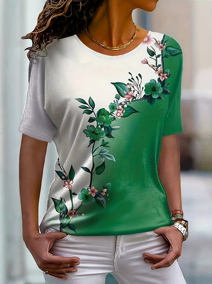 Astrid™ | Färgblock Blommönster T-shirt