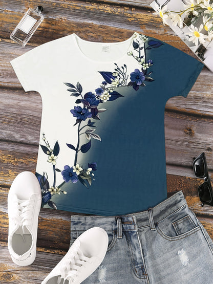 Astrid™ | Färgblock Blommönster T-shirt